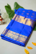 Neela Butta silk saree: royal blue silk scattered with gold butas (folded)