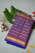 Neelambari silk saree: royal purple with gold zari stripes (folded)